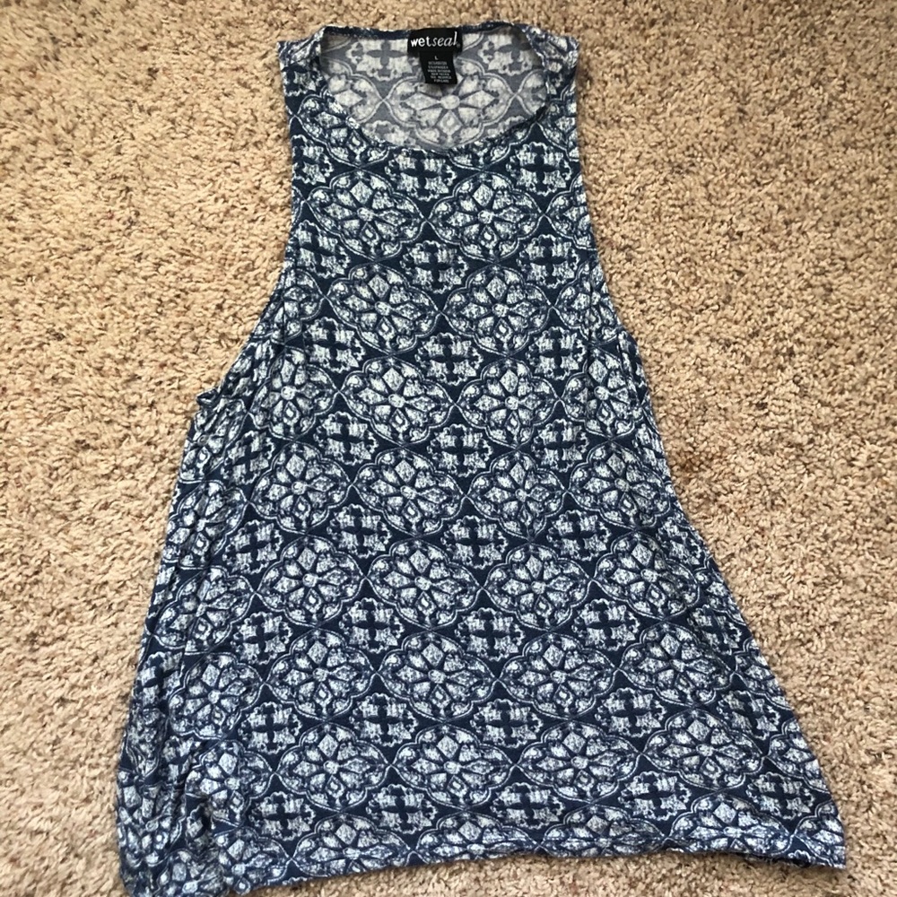 Blue and white, flowy tank top